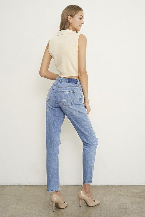 INSANE GENE HIGH RISE DISTRESSED GIRLFRIEND JEANS