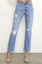 INSANE GENE HIGH RISE DISTRESSED GIRLFRIEND JEANS