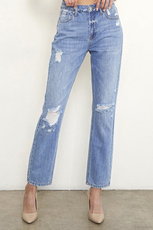 INSANE GENE HIGH RISE DISTRESSED GIRLFRIEND JEANS