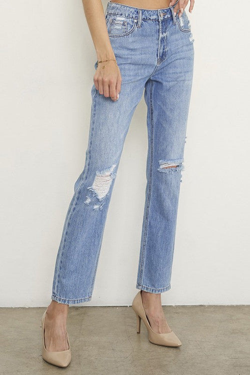 INSANE GENE HIGH RISE DISTRESSED GIRLFRIEND JEANS