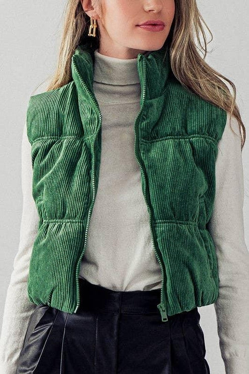 Cropped Corduroy Puffer Vest