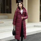 Women's Super Long Down Jacket Winter Puffer Thick Coat Black Red