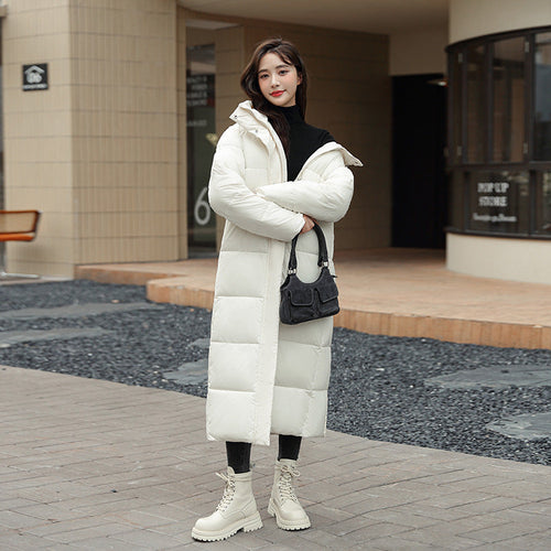 Women's Super Long Down Jacket Winter Puffer Thick Coat Black Red
