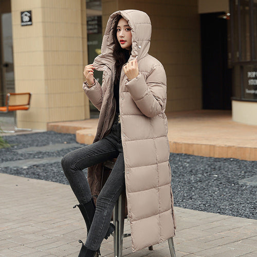 Women's Super Long Down Jacket Winter Puffer Thick Coat Black Red