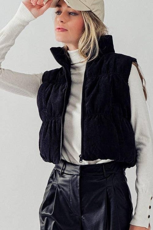 Cropped Corduroy Puffer Vest