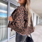 Women's Leopard Print Jacket With Pocket Y2K Fashion Lapel