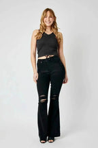 Judy Blue High Waist Tummy Control Destroy Flare Black Denim Jeans