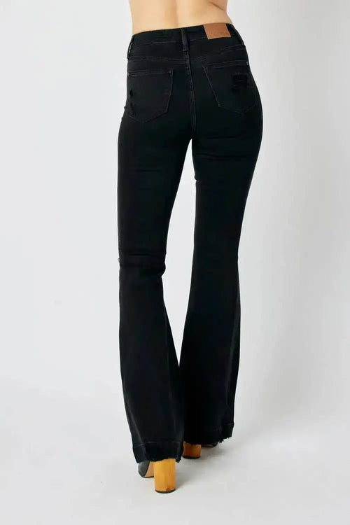 Judy Blue High Waist Tummy Control Destroy Flare Black Denim Jeans