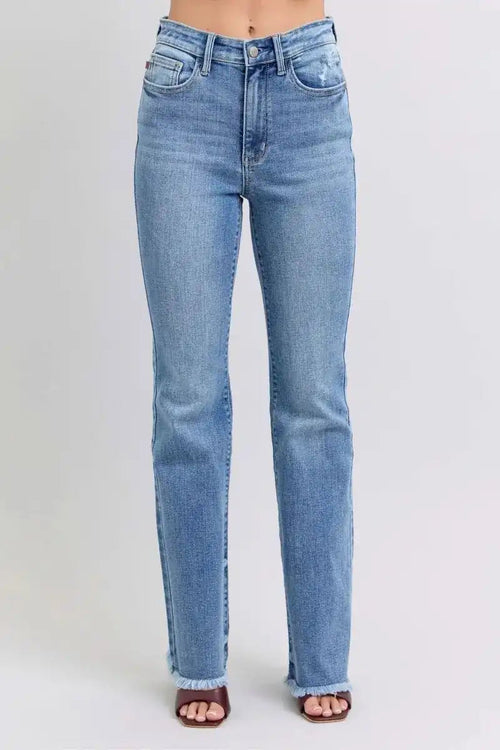 Judy Blue Raw Hem High Rise Bootcut Jeans 82486