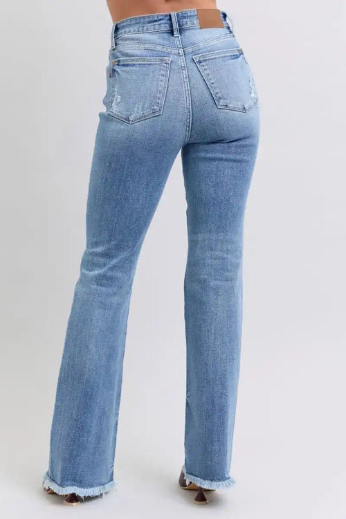 Judy Blue Raw Hem High Rise Bootcut Jeans 82486