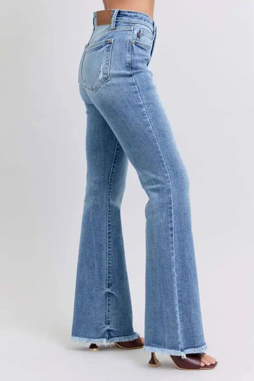 Judy Blue Raw Hem High Rise Bootcut Jeans 82486