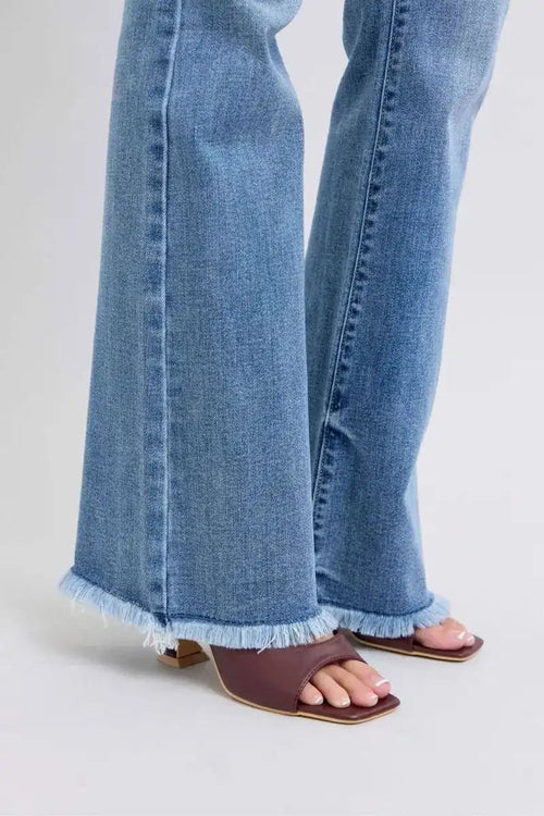 Judy Blue Raw Hem High Rise Bootcut Jeans 82486