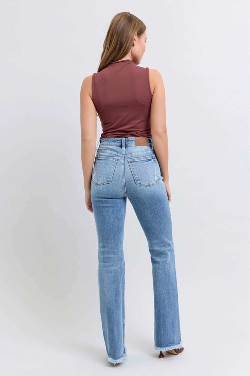 Judy Blue Raw Hem High Rise Bootcut Jeans 82486