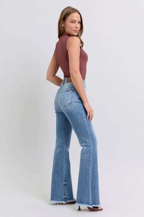 Judy Blue Raw Hem High Rise Bootcut Jeans 82486