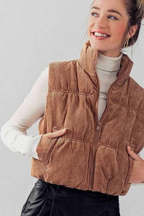Cropped Corduroy Puffer Vest