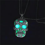 Halloween Luminous Skull Necklace With Day Of The Dead Lotus Pattern