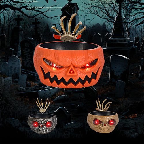 Halloween Candy Bowl Plastic Pumpkin Bowl With Motion Activated Hand,