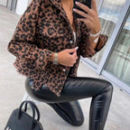 Women's Leopard Print Jacket With Pocket Y2K Fashion Lapel