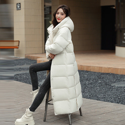 Women's Super Long Down Jacket Winter Puffer Thick Coat Black Red