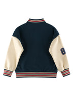 Boys and Girls Teddy Bear and Letters Printed Contrast Design Color Patchwork Single Breasted Striped Baseball Coat