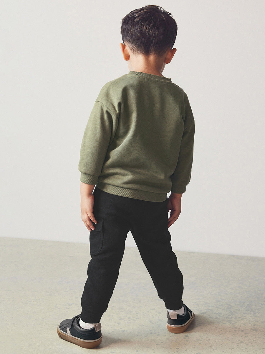 Spring And Autumn Boys Cartoon Monkey Pattern Long Sleeves Top Sweatshirt And Pocketed Pants Clothing Set