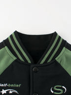 Boys and Girls Letters and Stars Printed Contrast Design Color Patchwork Single Breasted Baseball Coat