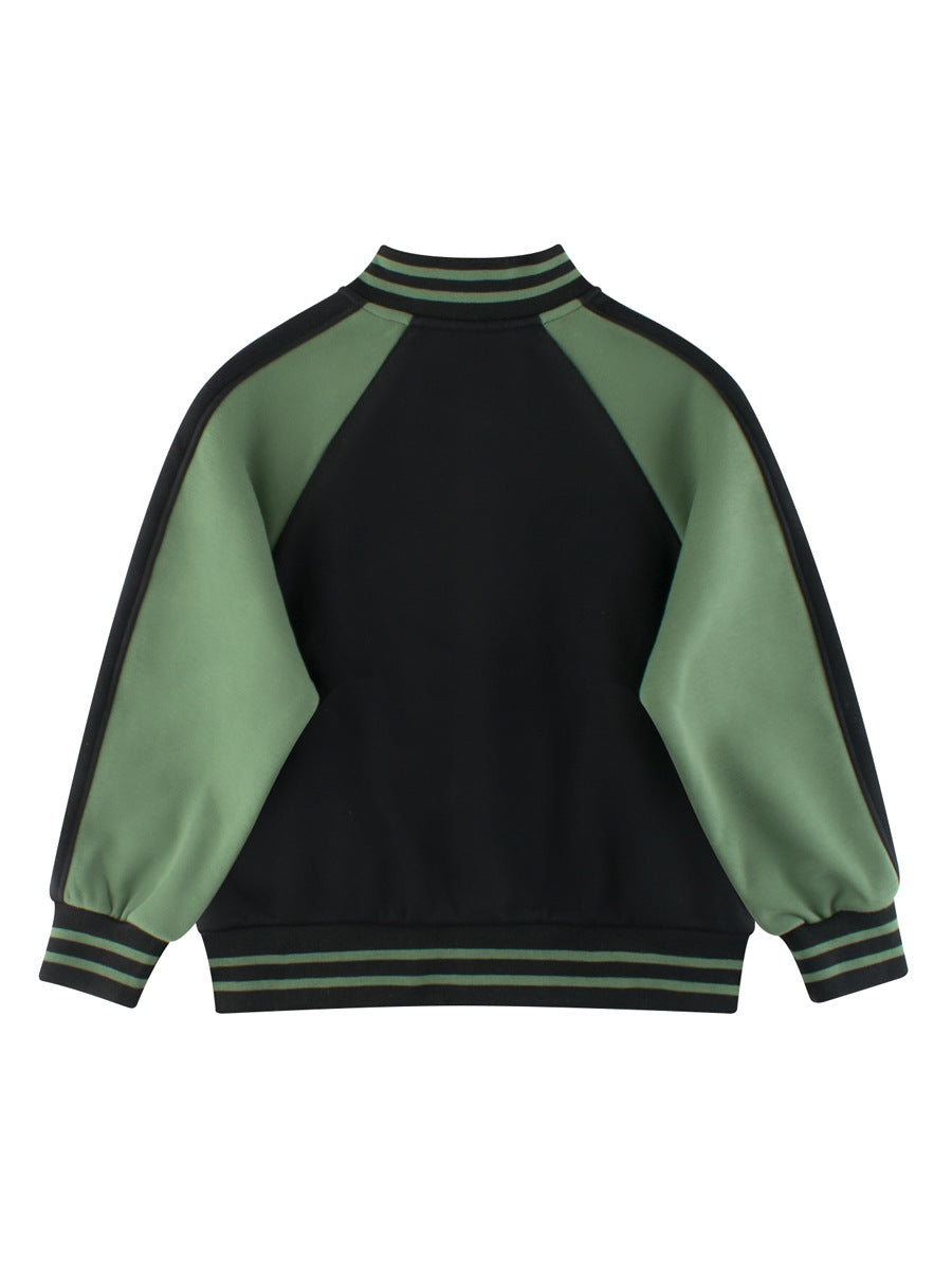Boys and Girls Letters and Stars Printed Contrast Design Color Patchwork Single Breasted Baseball Coat